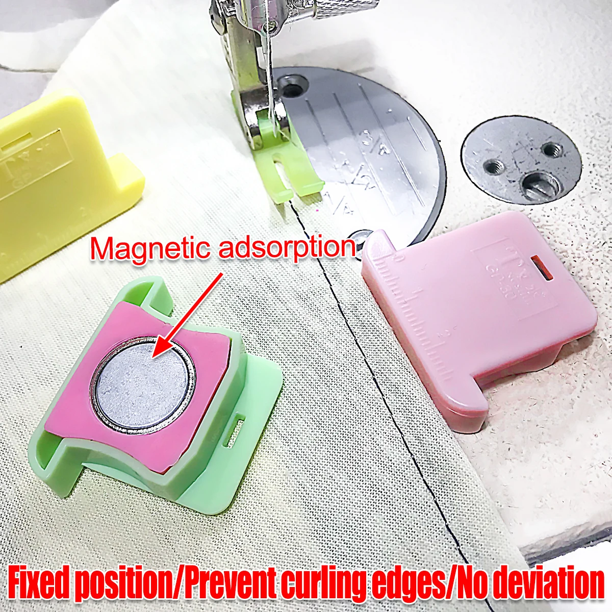 New sewing machine plastic strong magnetic ruler multifunctional positioning blocker anti-rolling edge with scale