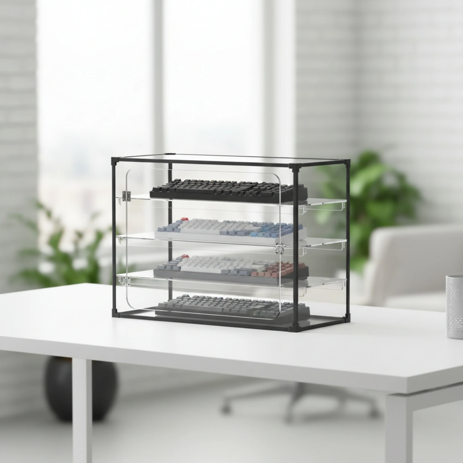 Keyboard Storage Cabinet Dustproof Keyboard Display Case Cabinet with Shelves and Doors Transparent Furniture Sturdy view 5