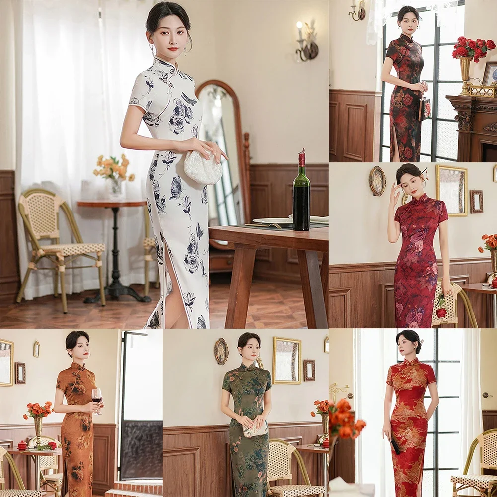 Party Women Dress Unique V Neck Characteristic Long Qipao Beautiful Breathable Vintage Women Chinese Cheongsam