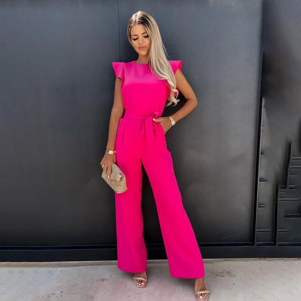 2024 Summer Casual Jumpsuits Fashion Butterfly Sleeve Wide Leg Jumpsuit Women New in Elegant Romper Vintage Streetwear Overalls