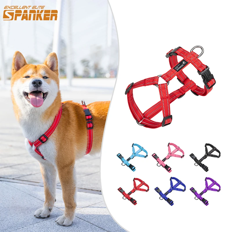 Nylon Dog Harness Vest Reflective Dog Chest Strap Harness Personalized Breathable Adjustable Pet Harness For Small Medium Large