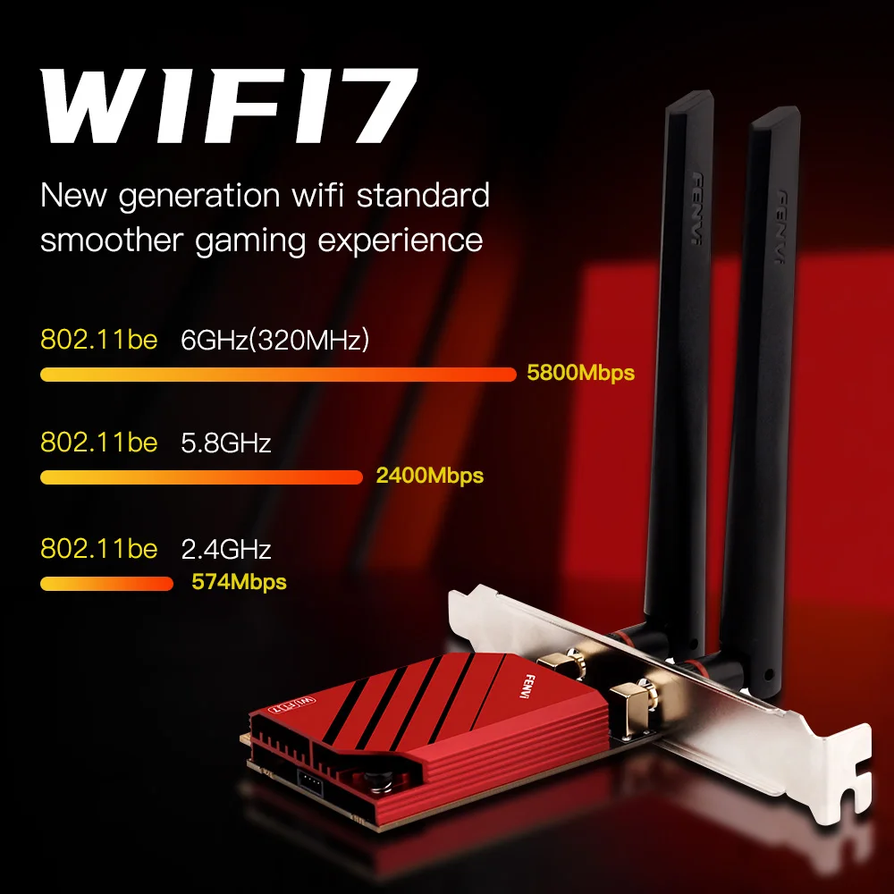 Fenvi Wifi 7 Pcie Wireless Adapter be200 Bluteooth 5.4 Tri Band 8774Mbps Windows 10/11 64bit better than wifi 6E For Desktop/PC