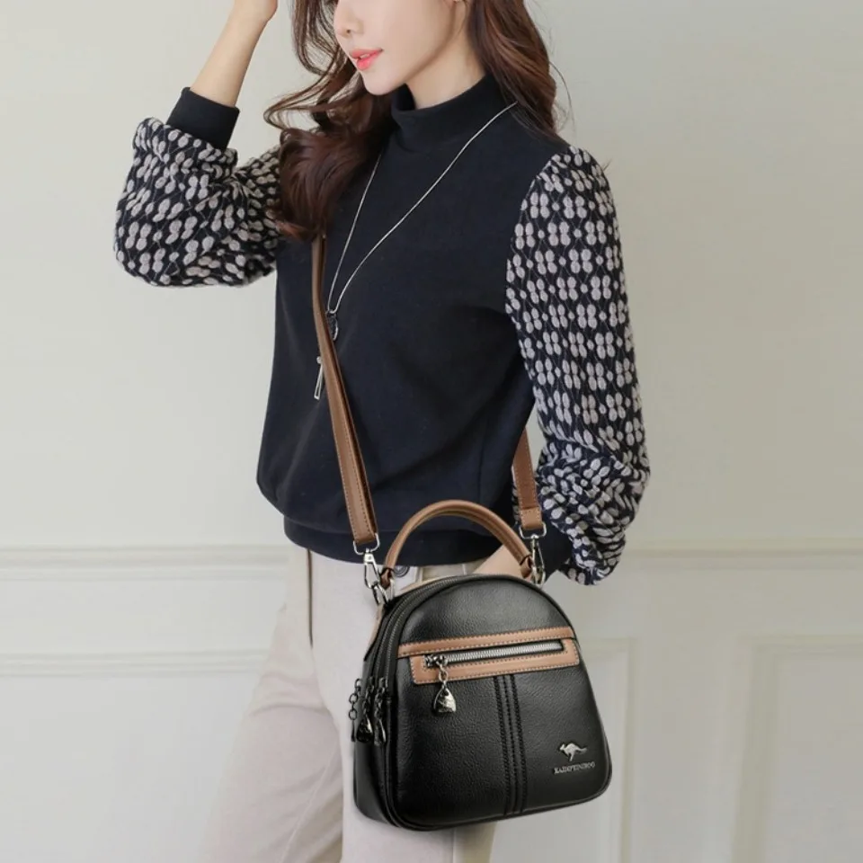Genuine Brand Women PU Leather Small Crossbody Bag Multi Pocket and Muiti Layer Adjustable Shoulder Strap Tote Bag for Daily Use