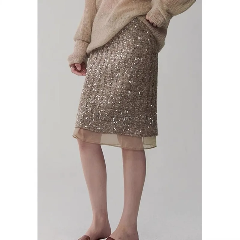 

Новая элегантная юбка с разрезом, роскошная короткая юбка с пайетками, ранняя весна 2026