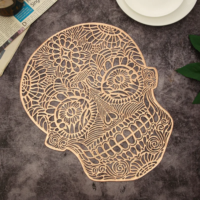 Skull Head Placemat Hollow PVC Halloween Dining Table Decor Mat Personalized Creative Trend Meal Mat Anti Slip Cup Pad Coaster