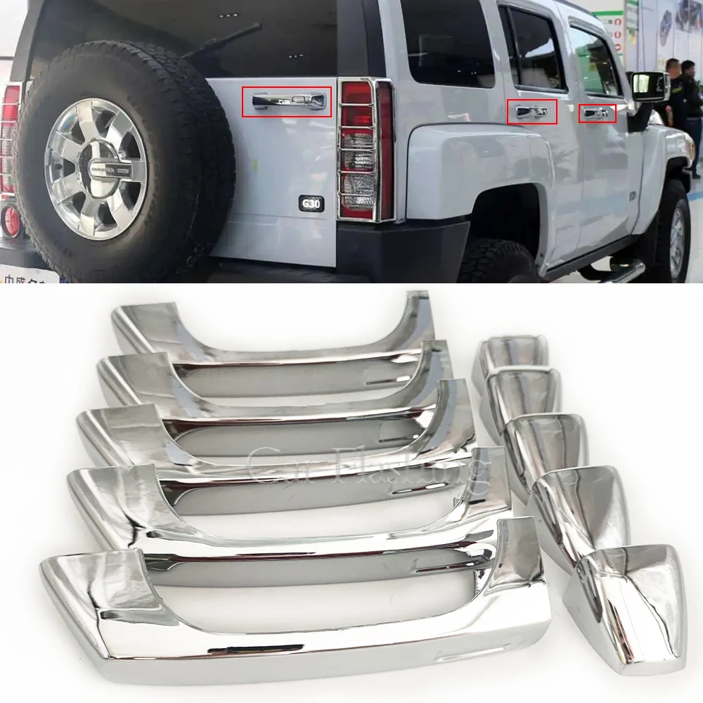 

Car Door Handle set covers chrome For Hummer H3 2006 2007 2008 2009 2010 H3T TRIM BEZEL CHROME Front & Rear Set of 5