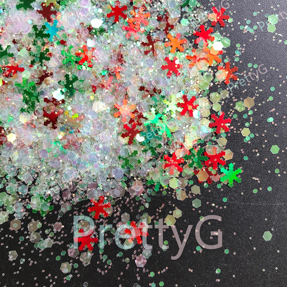 PrettyG 10 جرام/الحقيبة عيد الميلاد مكتنزة يمزج بريق السائبة ندفة الثلج يلمع مسمار الترتر DIY بها بنفسك قالب ملء الراتنج الايبوكسي الديكور