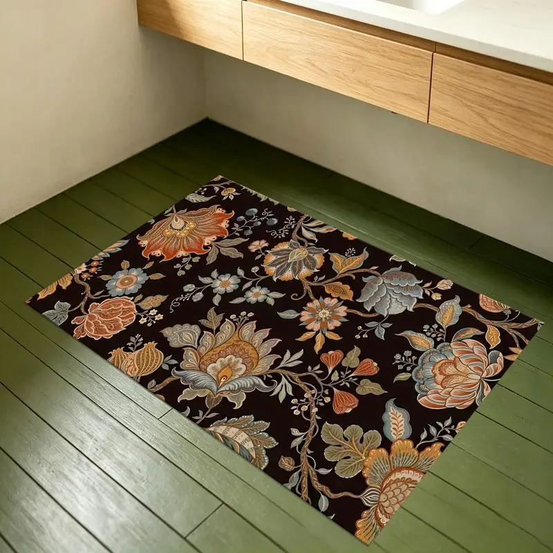 Black Exotic Floral Rug Vintage Soft Velvet Living Room Bedroom Whole House Decor