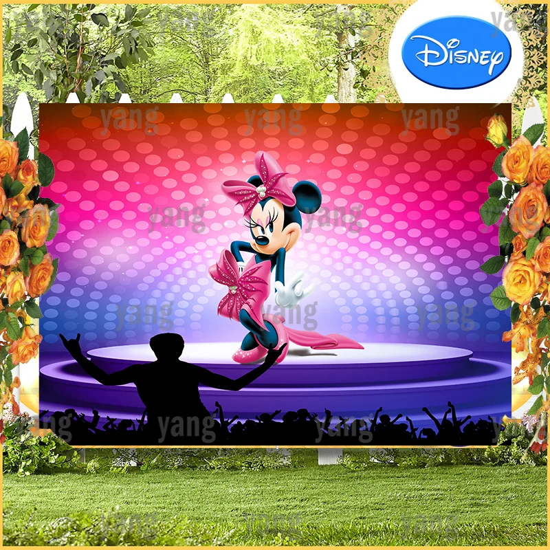 

Disney Cartoon Lovely Mickey Minnie Mouse Custom Cute Bow Tie Colorful Stage Dots Backdrop Birthday Party Photography Background