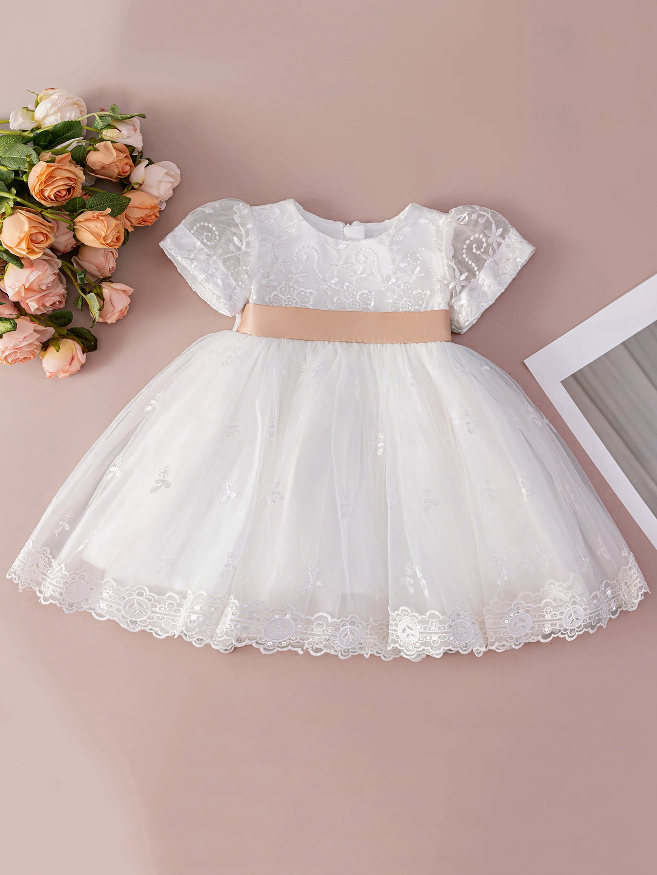 

Floral Baby Girls Wholesale Satin Bow Flower Baby Girl Dress Party Tulle Luxury High Quality Wedding Fancy