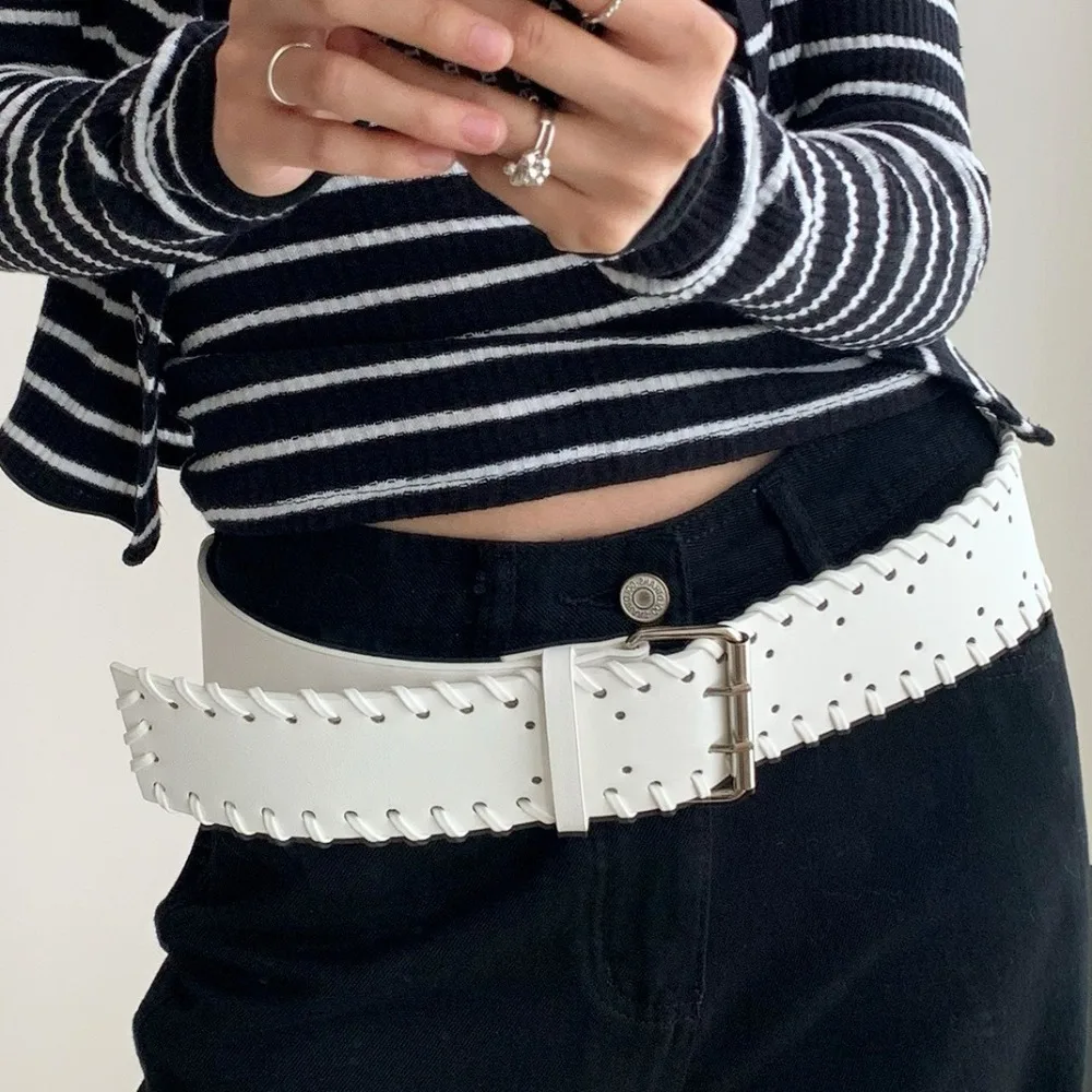 

Fashion Woven PU Leather Waistband Y2k Harajuku Women Wide Belt Punk Waist Belt Western Cowboy Belt Women