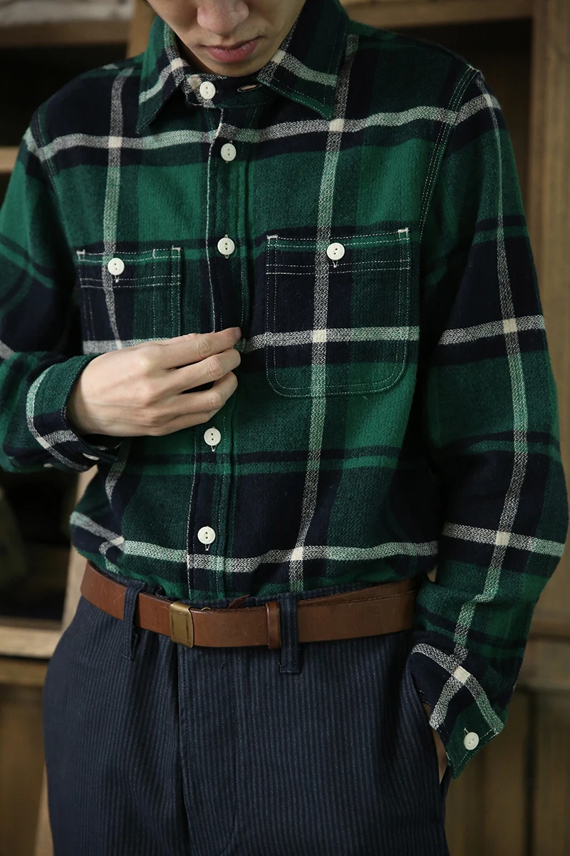 BOB DONG Flannel Work Shirt All-Season Men\'s Long Sleeve Plaid Casual Shirts