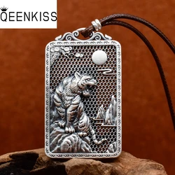 QEENKISS 925 Sterling Silver Necklace Pendants For  Men Vintage Tiger Sweater Pendant Fine Jewelry Birthday Party Gifts PT614