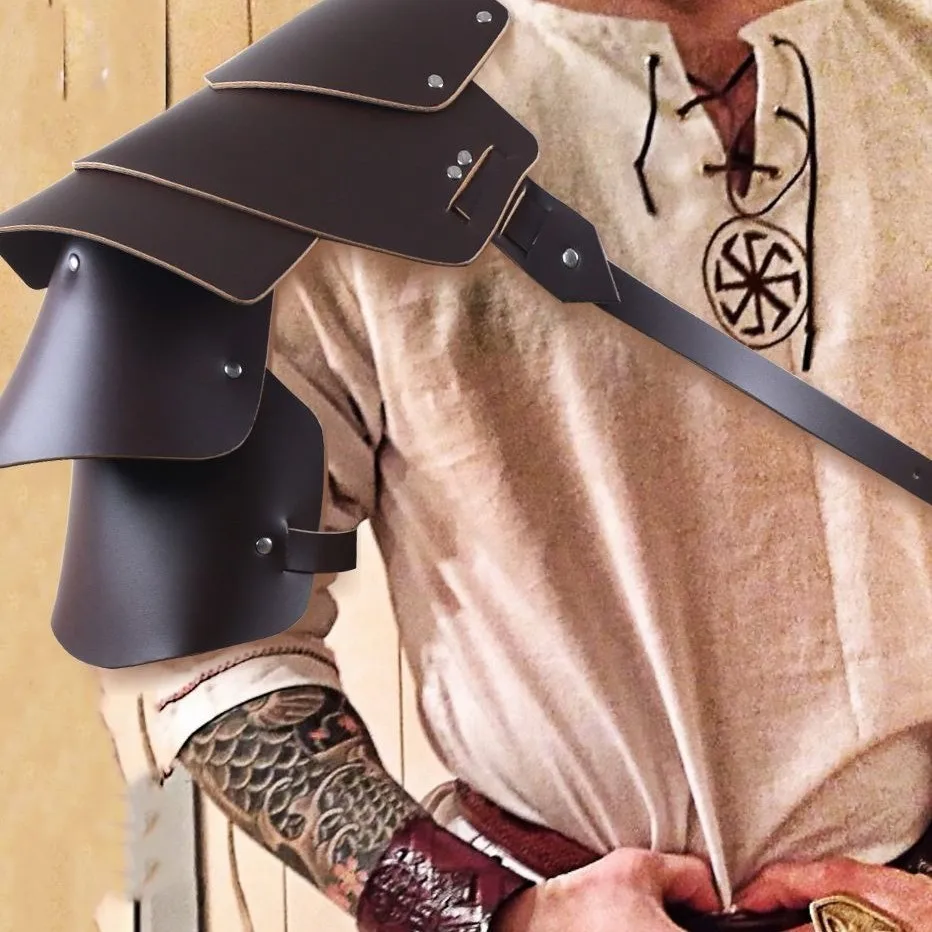 Medieval Knight Shoulder Armor - Handcrafted PU Leather Pauldron with Adjustable Fit for Halloween Costume, LARP, Party Supplies
