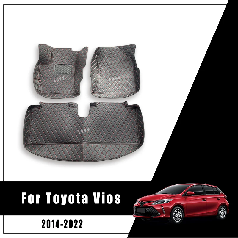 LHD Car Floor Mat For Toyota Vios Yaris 2014 2015 2016 2017 2018 2019 2020 2021 2022 Leather Carpet Auto Interior Accessories