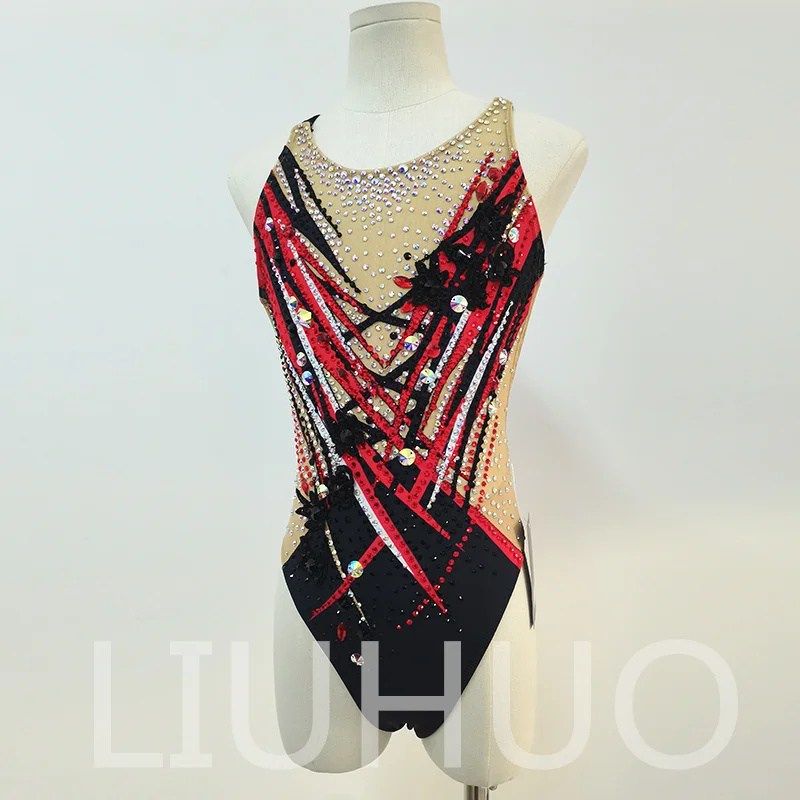 Synchronized Swimming Suit With Rhinestones Swimsuit Girls Competition Dress