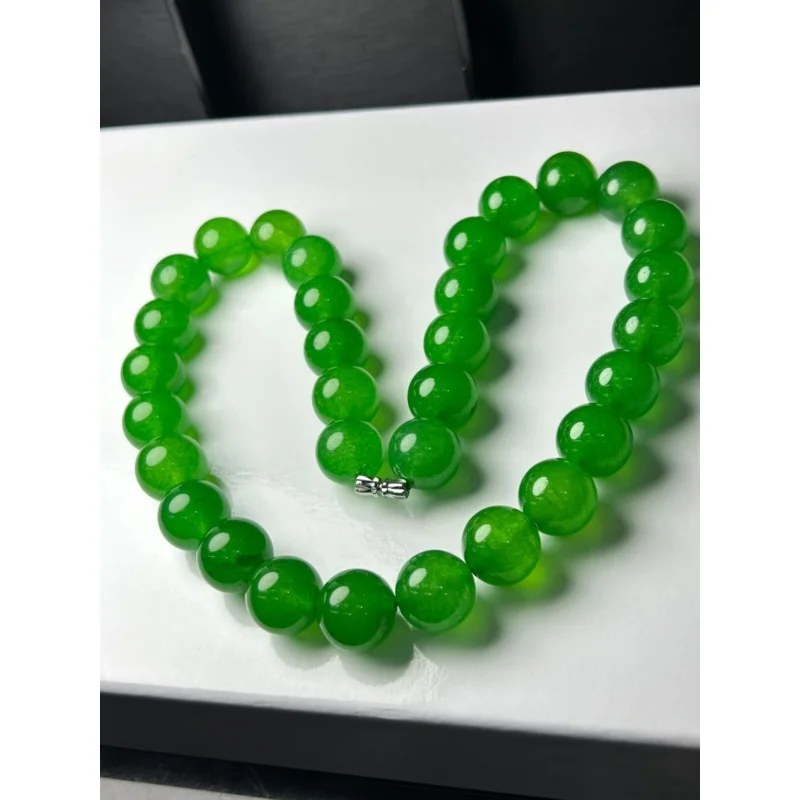 

Certified Natural high Ice Green Myanmar Beads Jade jadeite Necklaces 16MM