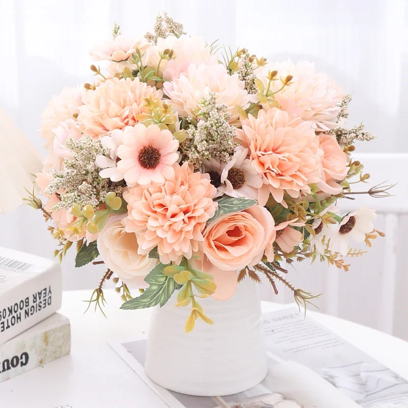 30cm Autumn Artificial Flowers Rose Bride Wedding Christmas Decoration For Vase Home Living Room DIY Fake Bouquet Daisy Plants