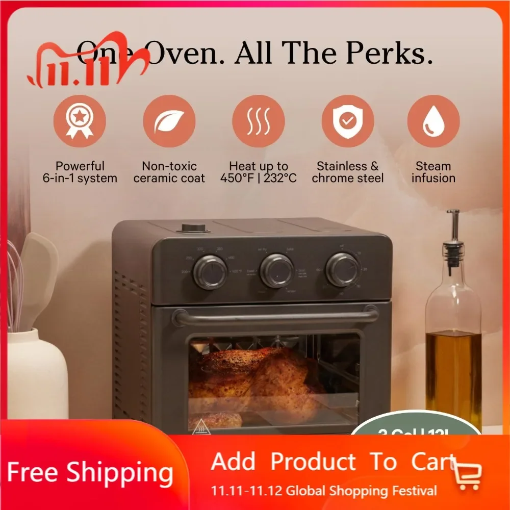 

Универсальная фритюрница и духовка-тостер 6-в-1 с паролем — компактная, быстрый нагрев, многофункциональная модель на столешнице