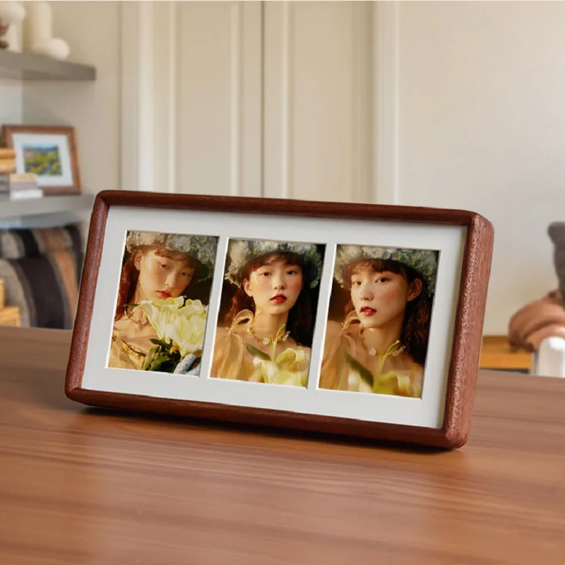 Solid Wood Triple Photo Frame Rounded Corner Table Display Frame for Couples Children, Wedding Photos Picture Frame Home Decor