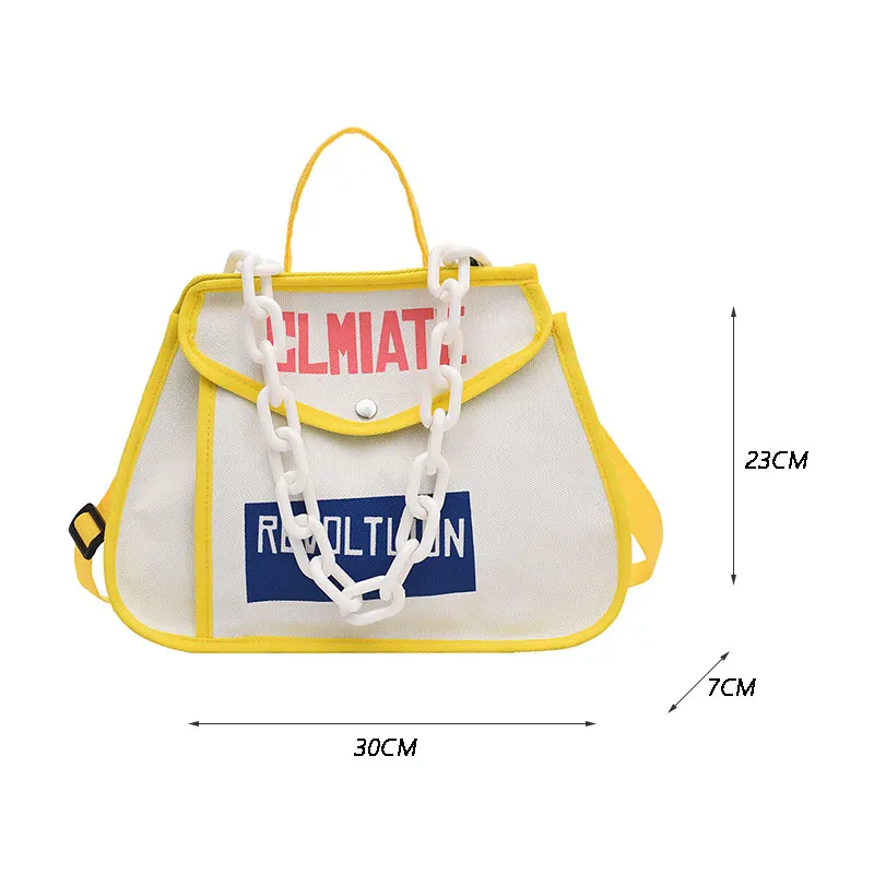 Women Bag Canvas Shoulder Bag Chain Casual Totes Contrast Color Ladies Crossbody Bag Trend Letter Print Fashion Designer Handbag