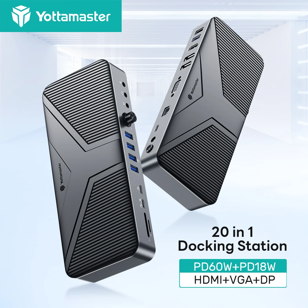 

Yottamaster 22 in 1 Multi Port Type C Docking Station USB 3.0 Hub PD 60W 10Gbps 8K Dual HDMI RJ45 Multiple Adapter for Laptop