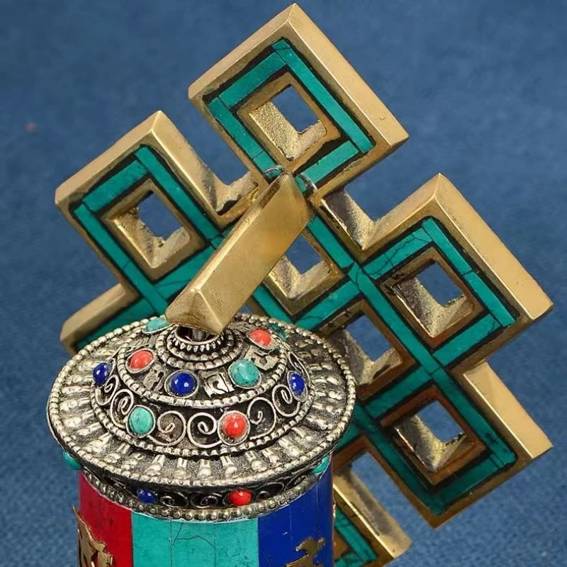 Tibetan Prayer Wheel,Painting Bronze Vajrayana Prayer Wheel Six Characters Guanyin Heart Mantra Altar Decorative,Buddhist Item