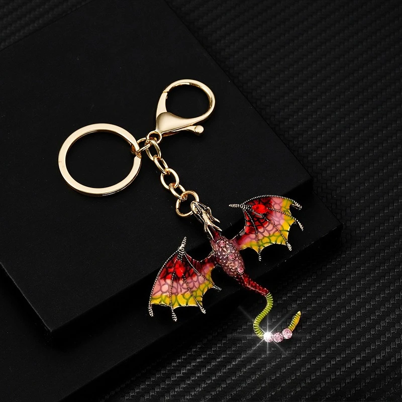 Ретро масляная капля мультфильм летающий дракон форма кулон тяжелая промышленность хип-хоп бриллиант мультфильм пара брелок аксессуары