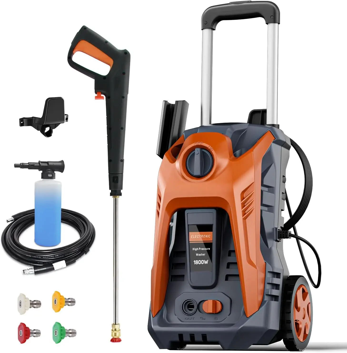 

Electric Pressure Washer 4800 PSI Max 2.9 GPM Power Washer with 25 FT Hose, 4 Quick Connect Nozzle and 16.9 Oz Soap Tank Orange