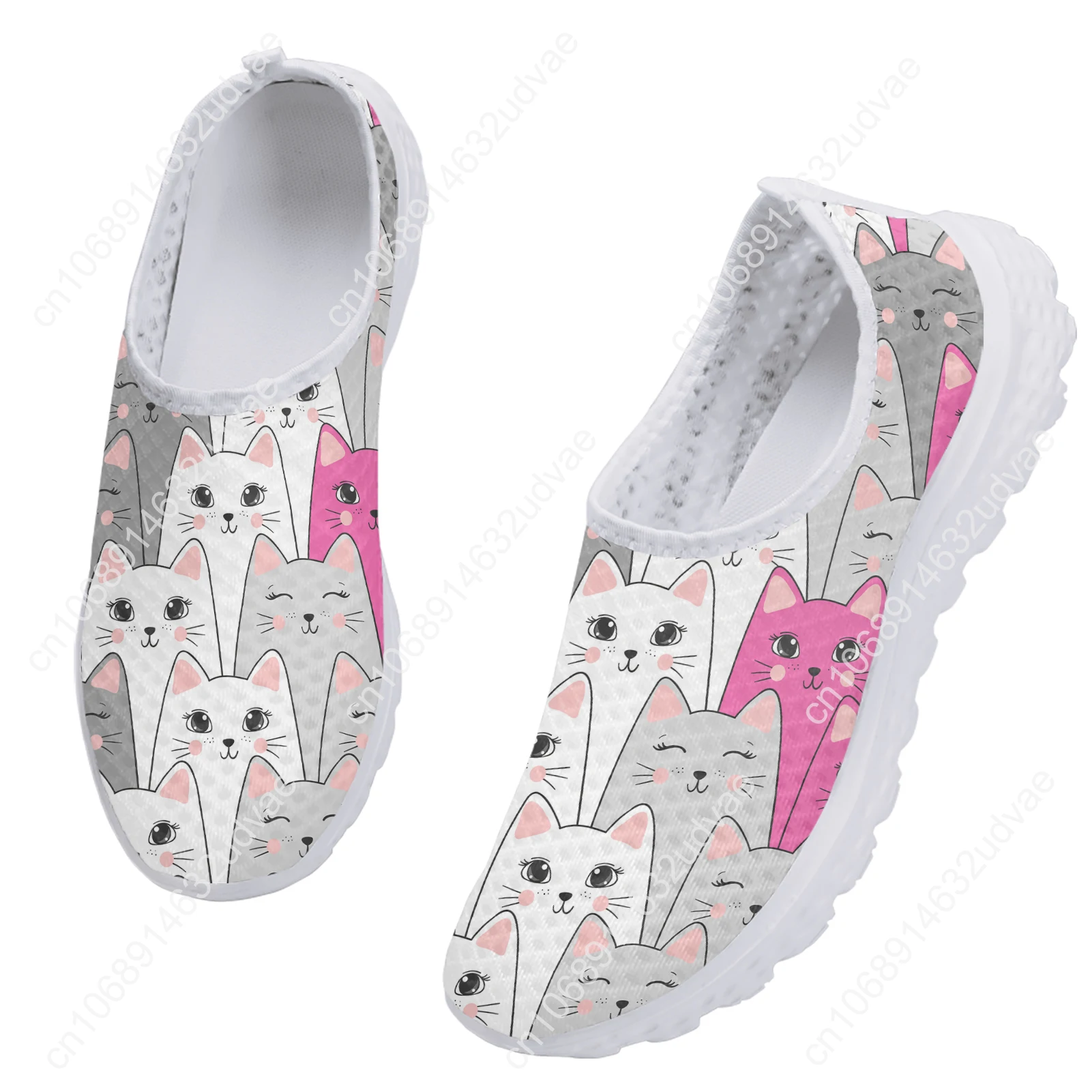 Seamless Cartoon Cat 3D Printing Lightweight Sneaker para Mulheres, Mesh Shoes, Brand Design, Kawaii, Girl