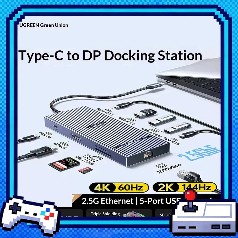 UGREEN CM886 95614 USB C to DisplayPort Docking Station 2.5G Ethernet 4K 60Hz USB 3.2 10Gbps Multiport Hub Adapter for Laptop PC