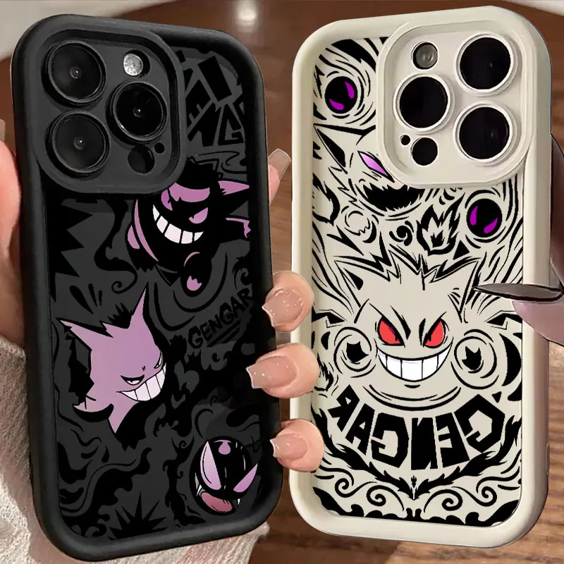 Funda de silicona suave a prueba de golpes para iPhone, carcasa de dibujos animados de Anime P Pokemon Gengar para iPhone 16, 15, 14, 13, 12, 11 Pro Max, XS Max, 7, 8 Plus