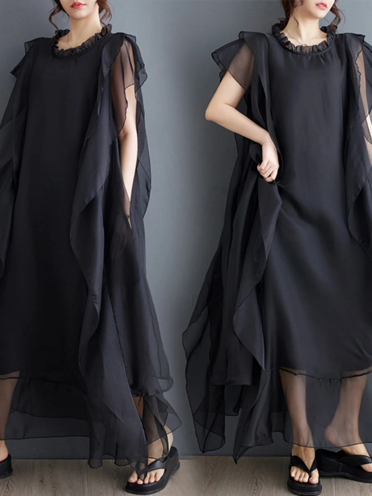 Verão novo vestido f plus size e ogeen renda emenda borda de madeira brisa sem mangas vestido de camada dupla e...