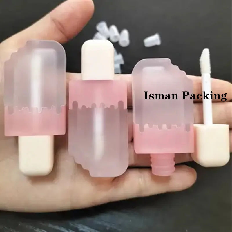 50Pcs Empty new cute pink frosted popsicle ice cream shaped liquid lipstick lip gloss packaging container tubes for kids 5ml