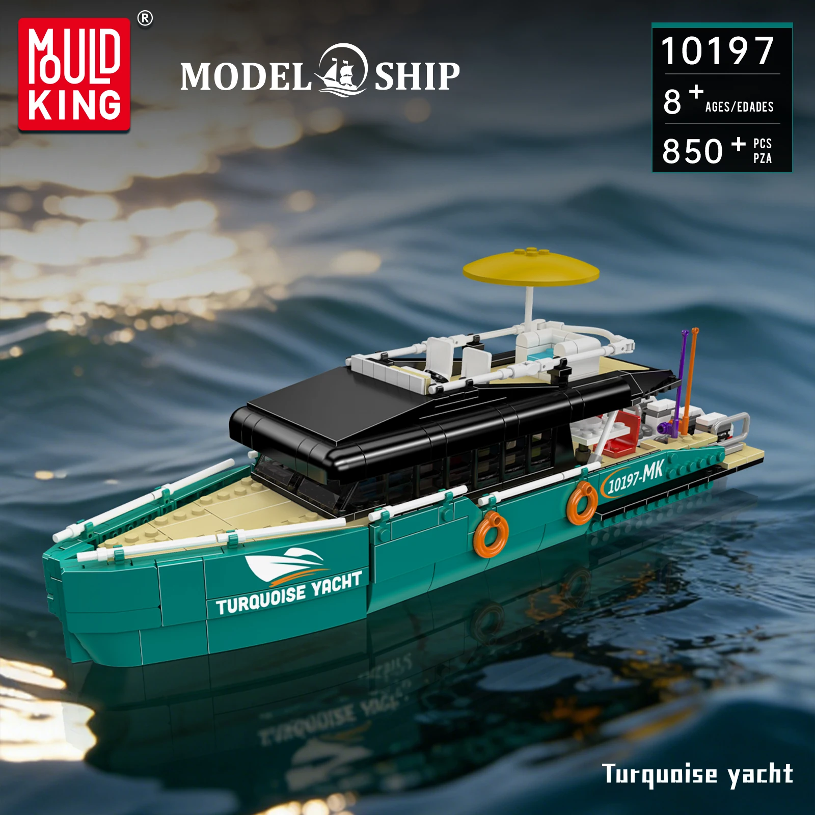 

Набор для сборки модели корабля Yacht Mould King 10197, 850 деталей, серия «Бирюзовая яхта», конструктор, украшение для стола, креативный подарок для мальчиков на праздники