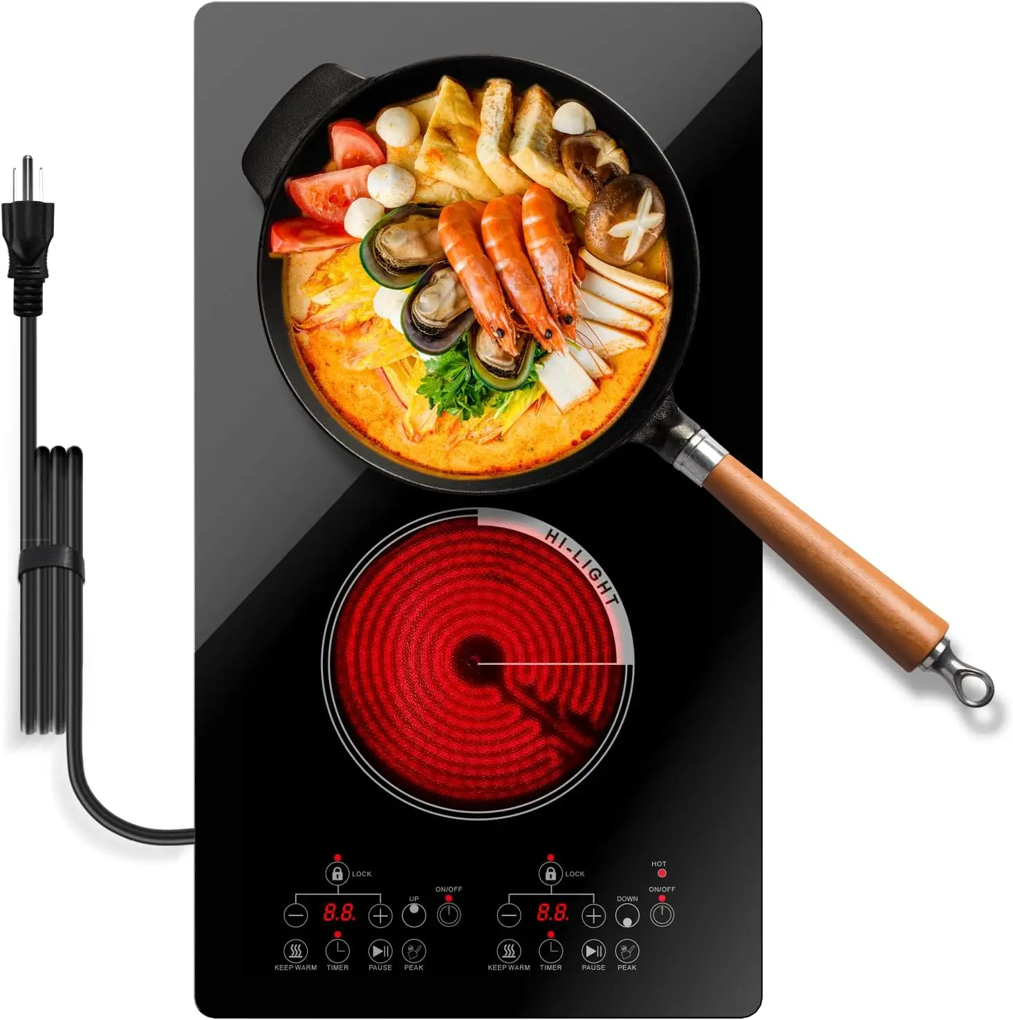 

2 Electric Burner Cooktop, 12 Inch Portable Plug in Cooktop, 110V Countertop & Built-in Electric Stove top, Ceramic Glass
