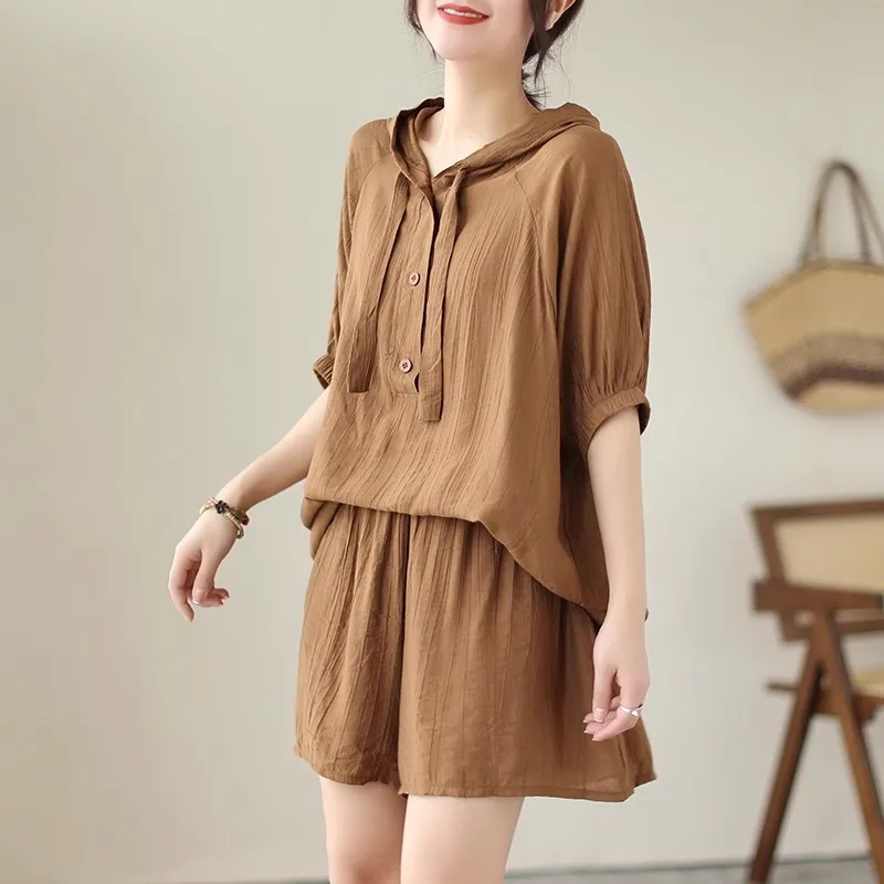 

Faionable Хлопково-льняной комплект ort Sve из двух предметов для женщин, лето 2022, повседневный костюм Sli Mommy orts, ансамбль