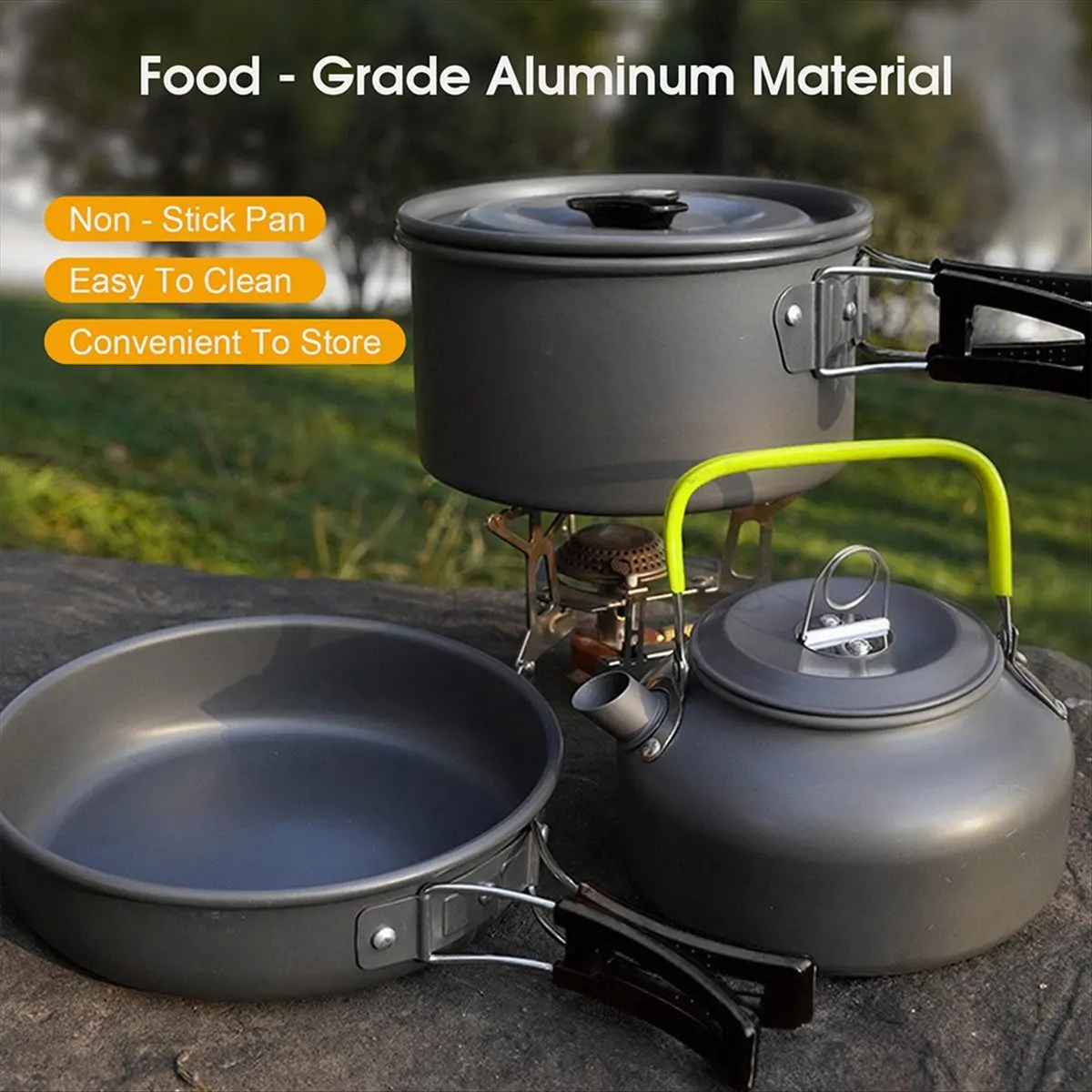 【BUYERS】Outdoor Camping Cookware Set 4 or 5 Person Teapot Combo Aluminum Non Stick Easy Clean Portable for Camping Hiking