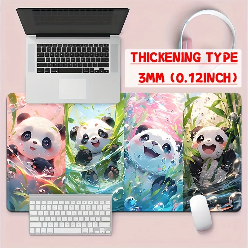 Large Cute Panda Mouse Pad Anime desk pad Non-Slip Rubber Stitched Edges Office Gaming Laptops desk accessories for PC gamer