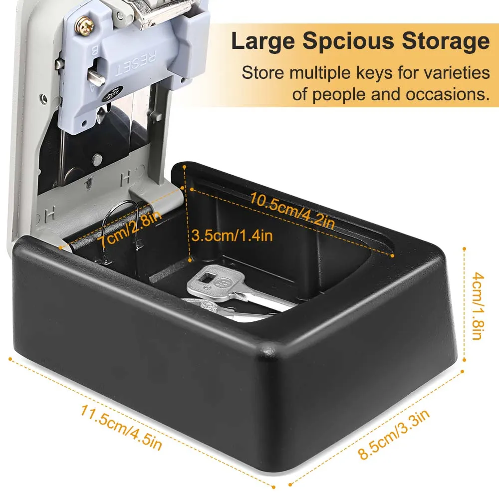 Metal Alloy Wall Mount Key Storage Secret Box Organizer 4 Digit Combination Password Security Code Lock No Key Home Key Safe Box