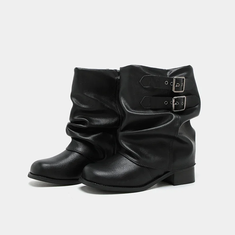 

Осень 2022, винтажные женские сапоги в стиле пастушки на толстом каблуке, модные женские элегантные короткие ботильоны без шнуровки с пряжкой на ремне