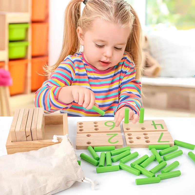 Nuits numériques en bois 1-10, planche d'appariement, comptage, bâtons d'apprentissage Montessori fuchsia, aides aux maths, jouets de maternelle