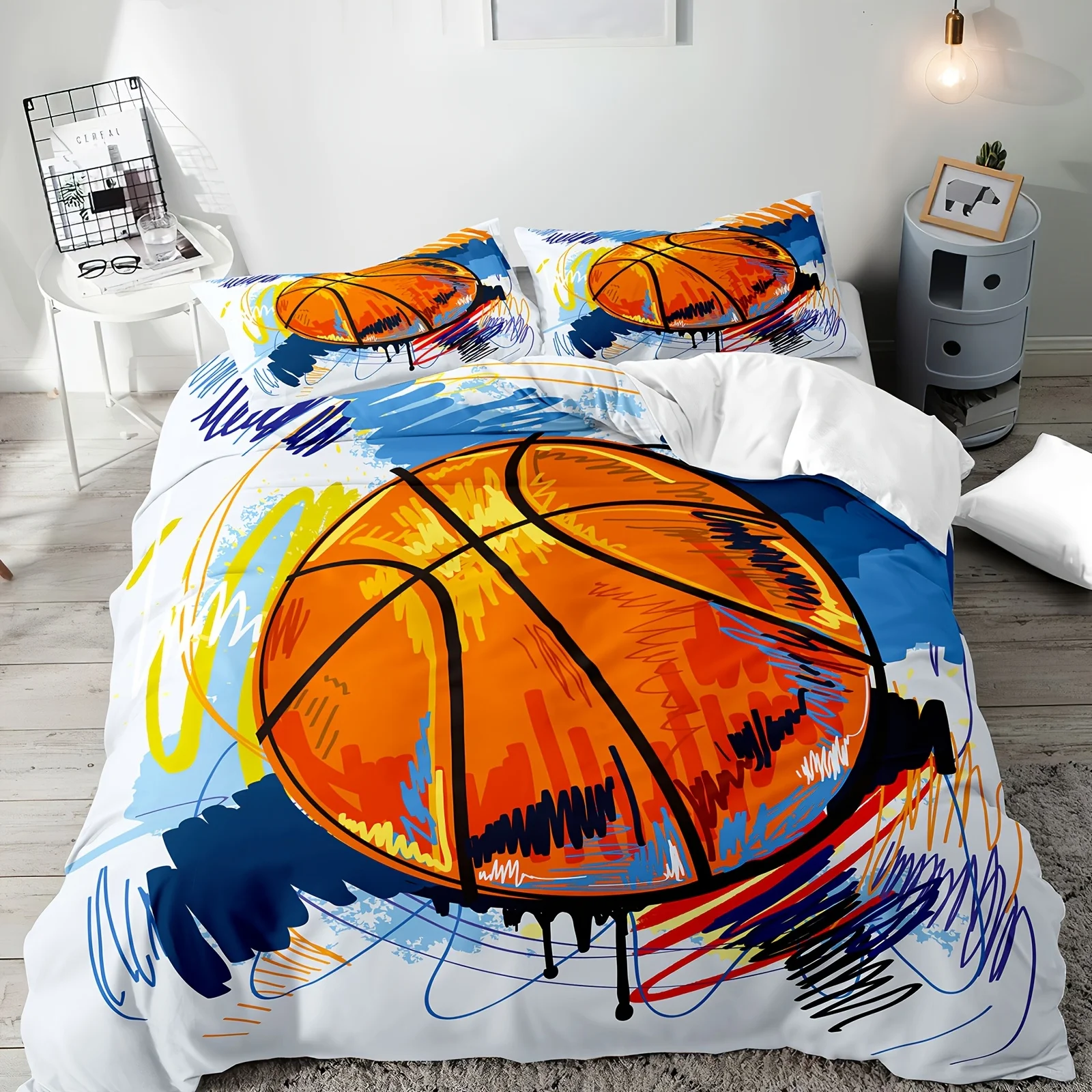 Basketball Duvet Cover Twin Full Queen King Size, Ball Game Themed Bedding Sets for Boys Teen Youth Ball Sports Comforter Cover