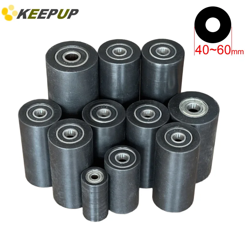 Black nylon roller POM coated driven wheel Double bearing pulley Plastic guide wheel Diameter 40 48 60 mm Hole 10 12 15 mm