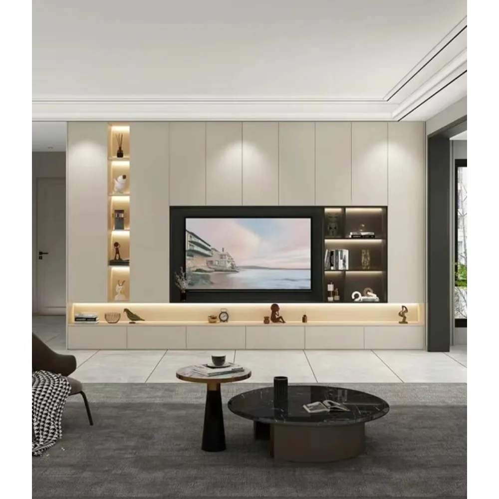 Prima Customized TV Cabinet Unit Set Wall Panel Modern Design with LED Living Room Bedroom Tv Cabinet