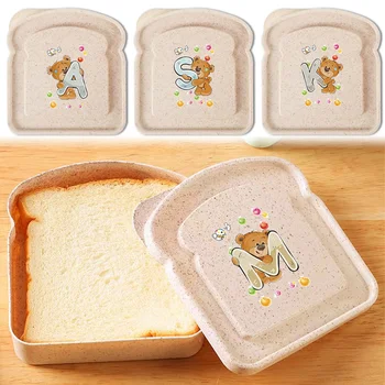 กล่องใส่ขนมปังปิ้งแซนด์วิชกล่องข้าวกลางวันน่ารักกล่องเก็บลูกปัดกระเป๋าใส่ข้าวกลางวันพร้อมฝาแบบพกพากล่องใส่แซนวิชรูปหมี