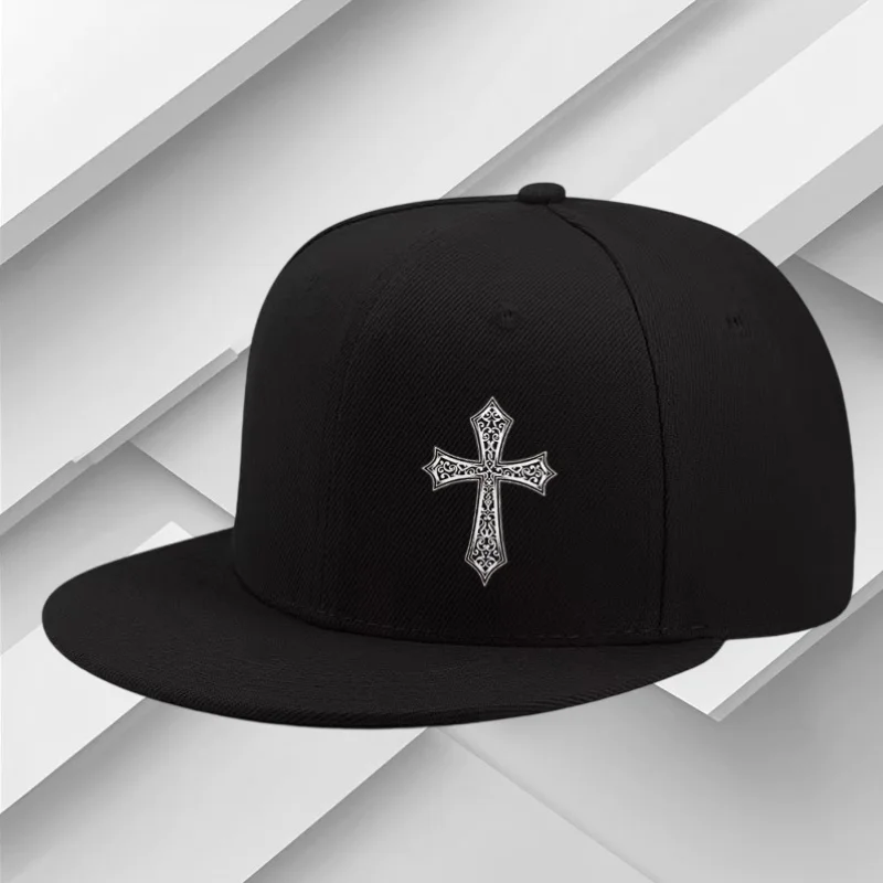 A Hip-Hop Baseball Cap with a Cross-Pattern Print, Adjustable And Unisex, Suitable for All Seasons, Featuring a Trendy Street St