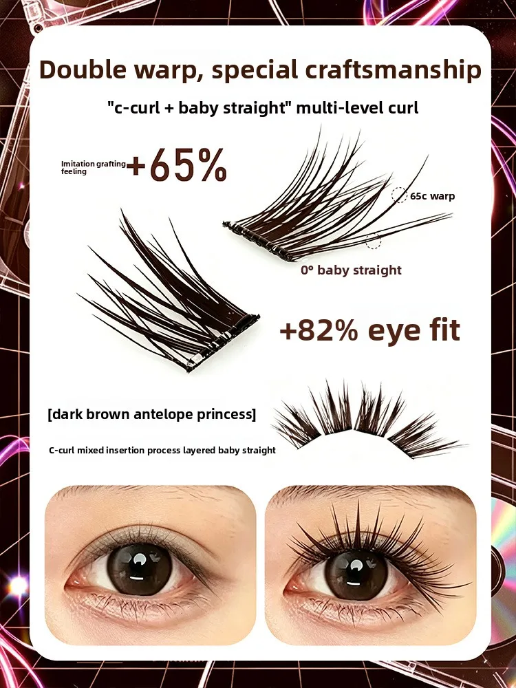 Selbstklebende, kleberlose falsche Wimpern, doppellagig, flauschig, Manga-Wing-Ey-Optik, natürliches Volumen, wiederverwendbar, leicht zu entfernen – Detail 5