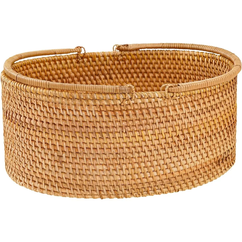 

12.6"×9"×5" Rattan Picnic Basket with Handles, Large Oval Gift Basket, Hand-Woven Basket for Fruit