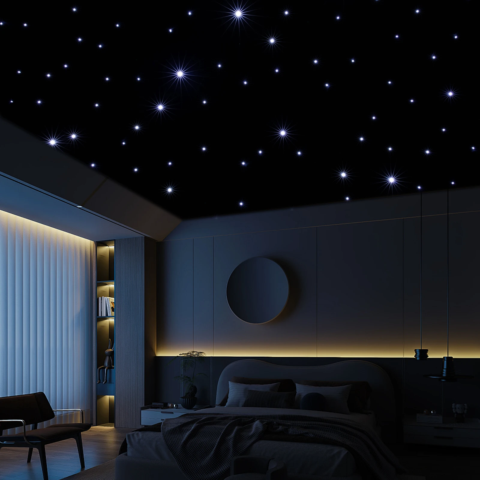 خلفية نجمة LED مستطيلة سوداء (مريحة للاستخدام) - قابلة للطي وقابلة للتركيب على الجمالون (فتحات متعددة)، سحاب معدني ثنائي الاتجاه #5